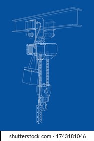 Winch or lifting machine concept outline. Vector rendering of 3d. Wire-frame style. The layers of visible and invisible lines are separated