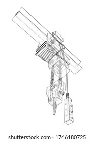 Winch or lifting machine concept outline. Vector rendering of 3d. Wire-frame style. The layers of visible and invisible lines are separated