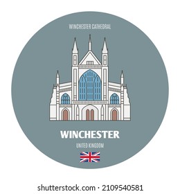 Winchester Cathedral, Vereinigtes Königreich. Architektonische Symbole europäischer Städte. Farbige Vektorgrafik 