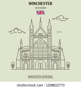 Catedral de Winchester, Reino Unido. Icono de punto de referencia en estilo lineal