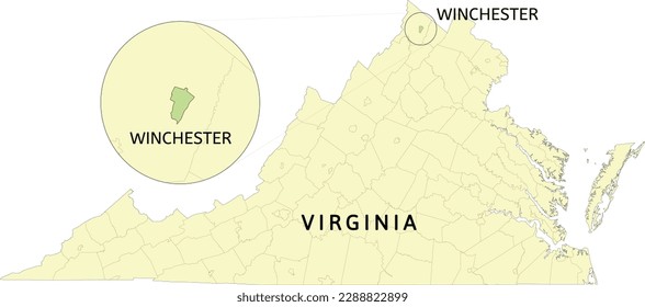 Ubicación de la ciudad independiente de Winchester en el mapa estatal de Virginia