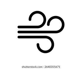 Wind or air flow icon with curved lines, isolated on white background, symbolizing breeze, ventilation, weather, motion, or airflow in climate, UI, or environmental designs.