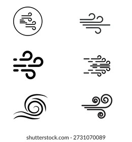 Wind air flow icons set, weather breeze and motion symbols. Minimal line vector illustration.