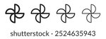 Wind air fun propeller and also paper windmill black isolated illustrations. Vector icons in flat style