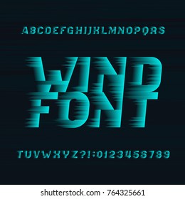 Wind Alphabet Vector Font. Speed Effect Type Letters And Numbers On A Dark Background. Stock Vector Typeset For Your Headers Or Any Typography Design.