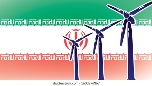 Wind alternative energy in Iran vector illustration - wind generator on flag background colored green, red, white