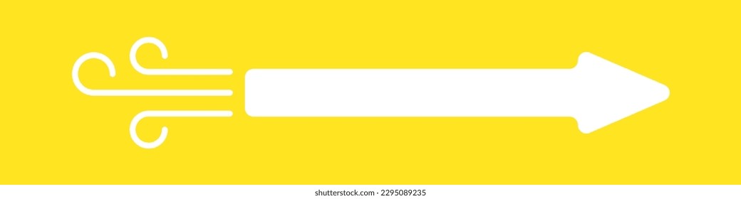 Wind arrow to the right vector. Arrow vector icon. White arrow on a yelow background.