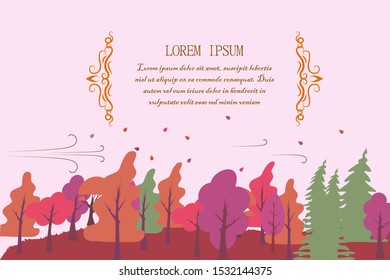 Wind, autumn, tree, leaves vector color illustration