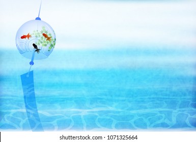 Wind bell goldfish Summer greeting card background