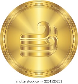 Wind Blow Air Element Symbol Glowing Metal Round Gold Coin Digital Currency Icon Isolated on White Background Vector Illustration for Horoscope, Astrology.