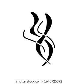 Wind blow black glyph icon. Cold fresh air swirl. Good smell, perfume scent. Smoke puff, steam curls, breeze. Blowing windy spirals. Silhouette symbol on white space. Vector isolated illustration