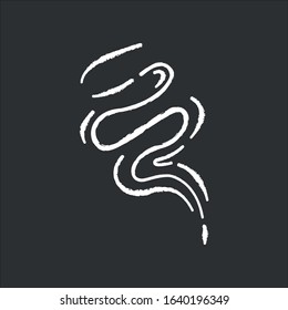 Wind blow chalk white icon on black background. Cold fresh air swirl. Aromatic fragrance, vapour. Smoke puff, steam, breeze. Blowing wind spirals. Isolated vector chalkboard illustration