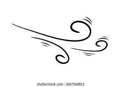 Wind blow in doodle style, vector illustration. Wave cold air during windy weather. Gust symbol outline for print and design .Isolated black line element on a white background