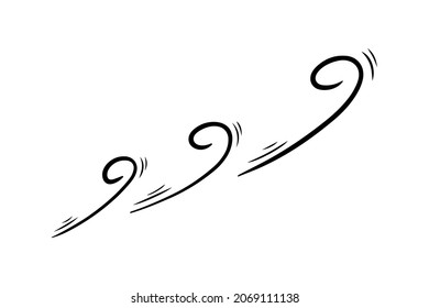 Wind blow in doodle style, vector illustration. Wave cold air during windy weather. Gust symbol outline for print and design .Isolated black line element on a white background