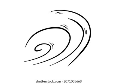 Wind blow in doodle style, vector illustration. Wave cold air during windy weather. Gust symbol outline for print and design .Isolated black line element on a white background