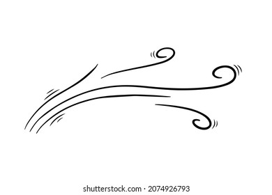 Wind blow in doodle style, vector illustration. Wave cold air during windy weather. Gust symbol outline for print and design .Isolated black line element on a white background