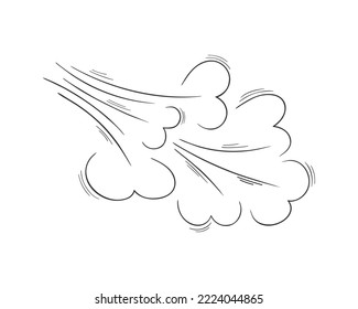 Wind blow hand drawn effect. Air flow sketch. Breeze, swirl, gust, smoke, dust icon in doodle style isolated on white background. Vector outline illustration.