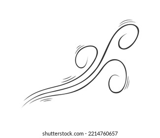 Wind blow icon in doodle style. Hand drawn pictogram of wave, air flow or gust. Curved ornament sketch isolated on white background. Vector graphic illustration