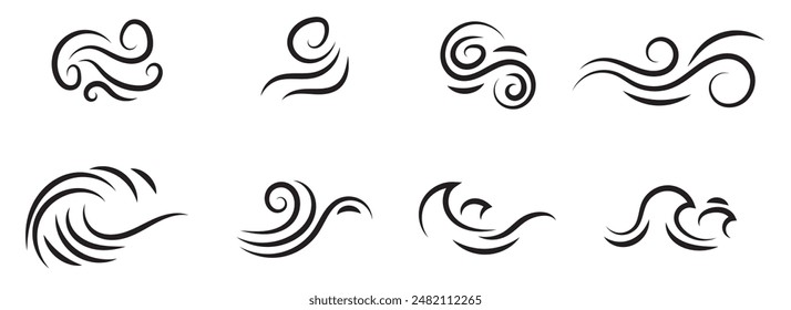 Wind blow line icon. Air flow flat sign. Symbol of windy weather. Climate web design element. Curl line icon. Vector illustration isolated on white background. Editable stroke.