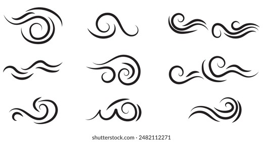 Wind blow line icon. Air flow flat sign. Symbol of windy weather. Climate web design element. Curl line icon. Vector illustration isolated on white background. Editable stroke.