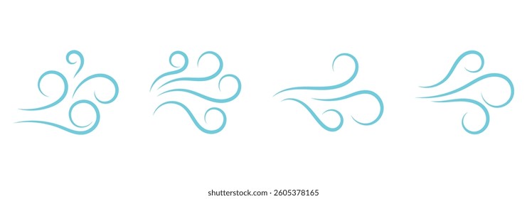 Wind blow line icon, fresh vector cloud air isolated speed sign and symbol. Wind blow air line icon set on white background.
