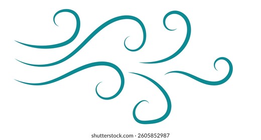 Wind blow line icon. Hand drawn air wave icon. Outline wind movement symbol isolated on white background. Windy icon. Hand drawn doodle wind air design eps 10 