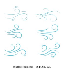 Wind blow line icon set. Air flow flat sign. Symbol of windy weather. Climate web design element. Curl line icon design eps10