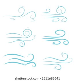 Wind blow line icon set. Air flow flat sign. Symbol of windy weather. Climate web design element. Curl line icon design eps10