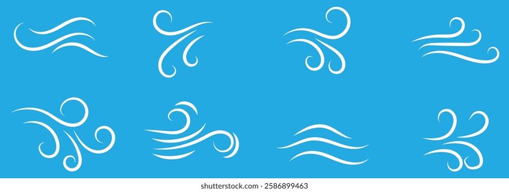 Wind blow line icon set. Air flow flat sign symbol of windy weather. Climate web design element. vector  editable stroke eps 888.