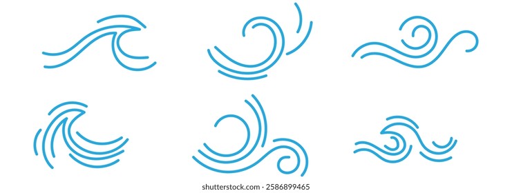 Wind blow line icon set. Air flow flat sign symbol of windy weather. Climate web design element. vector  editable stroke eps 888.