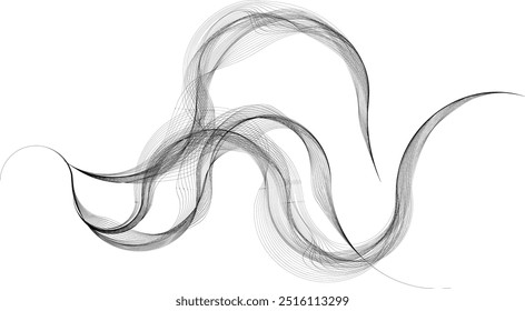 Líneas de soplado de viento. Onda de fluido lineal de flujo Abstractas. Patrón de líneas curvas . Logotipo del movimiento del soplo del aire .Onda de sonido de la música . Icono de viento .Ilustración vectorial