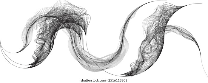 Líneas de soplado de viento. Onda de fluido lineal de flujo Abstractas. Patrón de líneas curvas . Logotipo del movimiento del soplo del aire .Onda de sonido de la música . Icono de viento .Ilustración vectorial