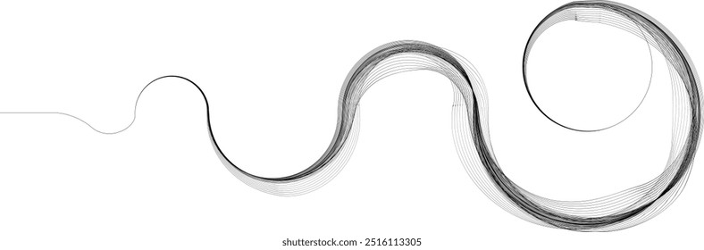 Líneas de soplado de viento. Onda de fluido lineal de flujo Abstractas. Patrón de líneas curvas . Logotipo del movimiento del soplo del aire .Onda de sonido de la música . Icono de viento .Ilustración vectorial