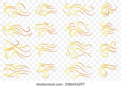 Wind blow vector icons, breeze design elements on white background. Flat illustration on windy weather, rolling puffs of smoke. EPS 10.