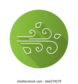 Wind blowing flat linear long shadow icon. Windy weather. Vector outline symbol