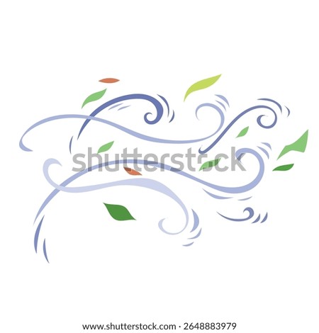 Wind blowing with green and brown leaves illustration isolated on white background.