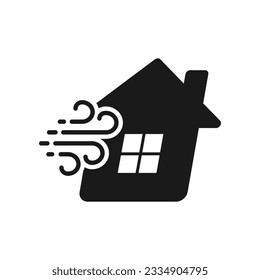 Wind blowing house icon line style isolated on white background. Vector illustration