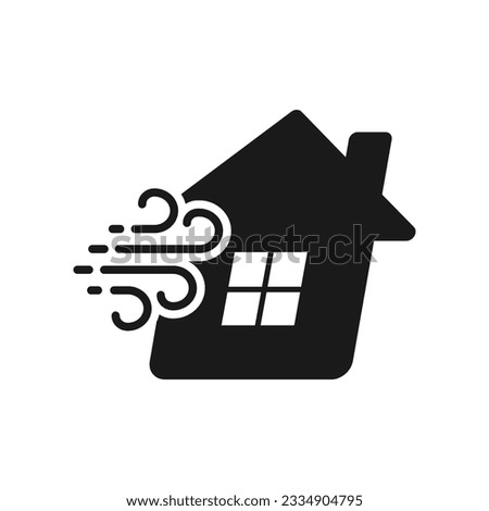 Wind blowing house icon line style isolated on white background. Vector illustration