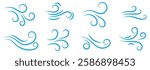 Wind blowing line icon. Windy, storm, breeze weather symbol. Swirl cloud for motion design. Hand drawn doodle wind motion, air blow, swirl elements. vector illustration eps 888.