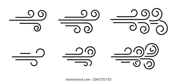 Wind blowing line icon. Windy, storm, breeze weather symbol. Swirl cloud for motion design. vector editable stroke.