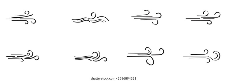 Wind blowing line icon. Windy, storm, breeze weather symbol. Swirl cloud for motion design. vector editable stroke.