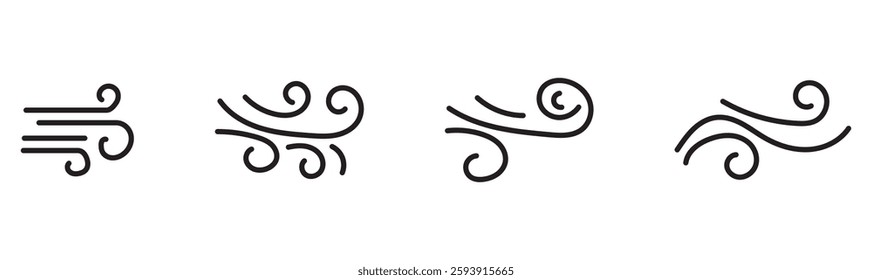 Wind blowing line icon. Windy, storm, breeze weather symbol. Swirl cloud for motion design. vector editable stroke.
