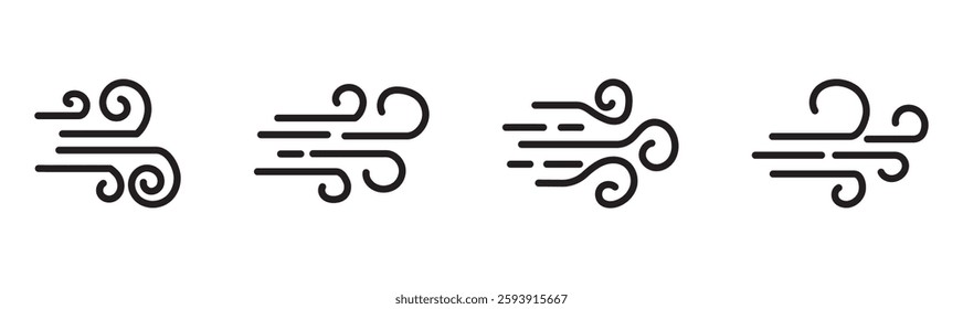 Wind blowing line icon. Windy, storm, breeze weather symbol. Swirl cloud for motion design. vector editable stroke.
