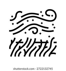 Wind bläst Pollenwolken von Graslinie Symbol Vektor. Wind weht Pollenwolken aus Grasschild. isoliertes Kontursymbol, schwarze Illustration