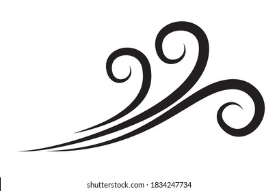 Wind blowing symbol. Twirl air blow icon. Autumnal weather swirl vector shape isolated on white. Windy ornamental silhouette. Blast of fan, dryer, breath,  steam or breeze vector illustration.