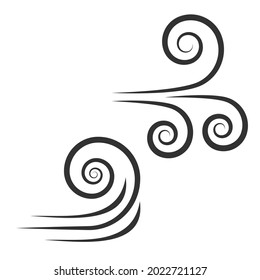 Wind blowing vector icon isolated on white background. Simple flat wind pictogram. Cold weather symbol black illustration. - Vector