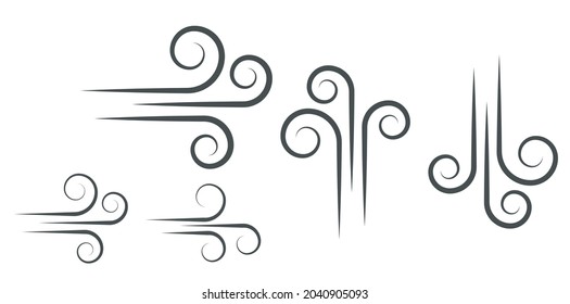 Wind blowing vector icon isolated on white background. Simple flat wind pictogram. Cold weather symbol black illustration. - Vector