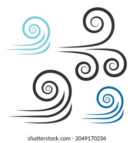 Wind blowing vector icon isolated on white background. Simple flat wind pictogram. Cold weather symbol black illustration. - Vector