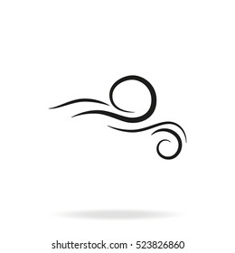 Wind blowing vector icon isolated on white background. Simple flat wind pictogram. Cold weather symbol black illustration.