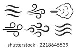 Wind blowing vector icons, air puff pictograms on white background. Windy weather with strong air gust, abstract line symbols.